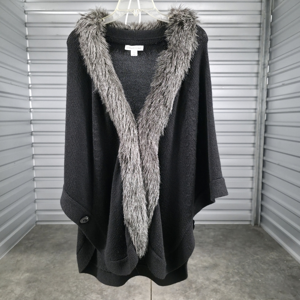 M/L Coldwater Creek Faux Fur Trim Poncho